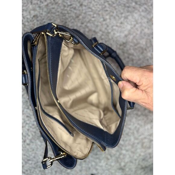 Michael Kors Haley Large Navy Blue Leather Satchel Handbag Women's Bag - Picture 15 of 16